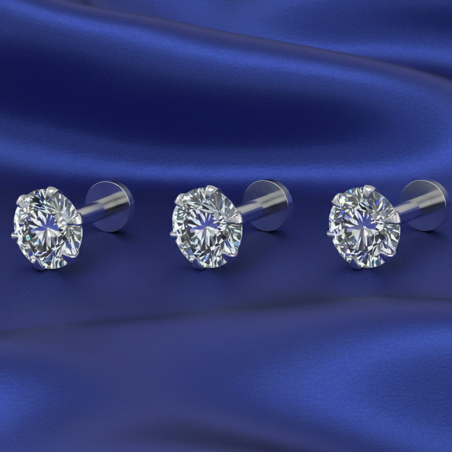 Close-up of silver plated nosepin stud highlighting flat-back hypoallergenic design