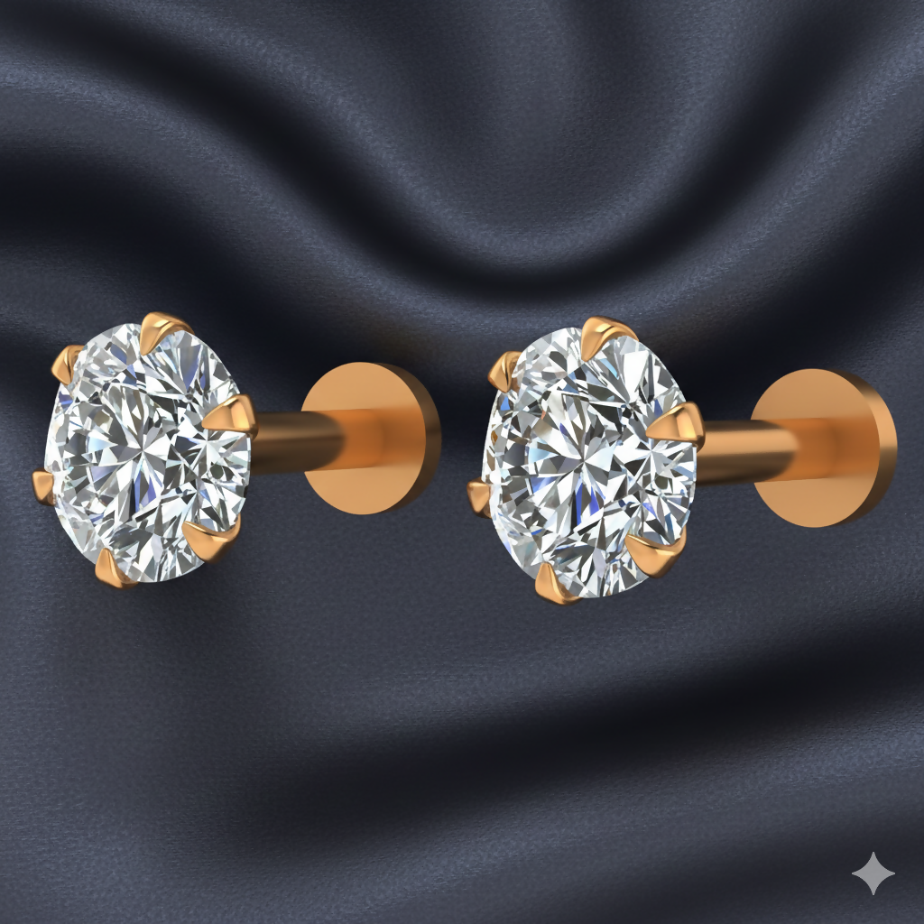 Gold plated AD Solitaire Flat Back Stud Earrings for women and girls Combo Pack of 2
