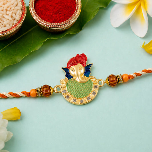 Ganesha Meenakari Rakhi for Brother Gift Set