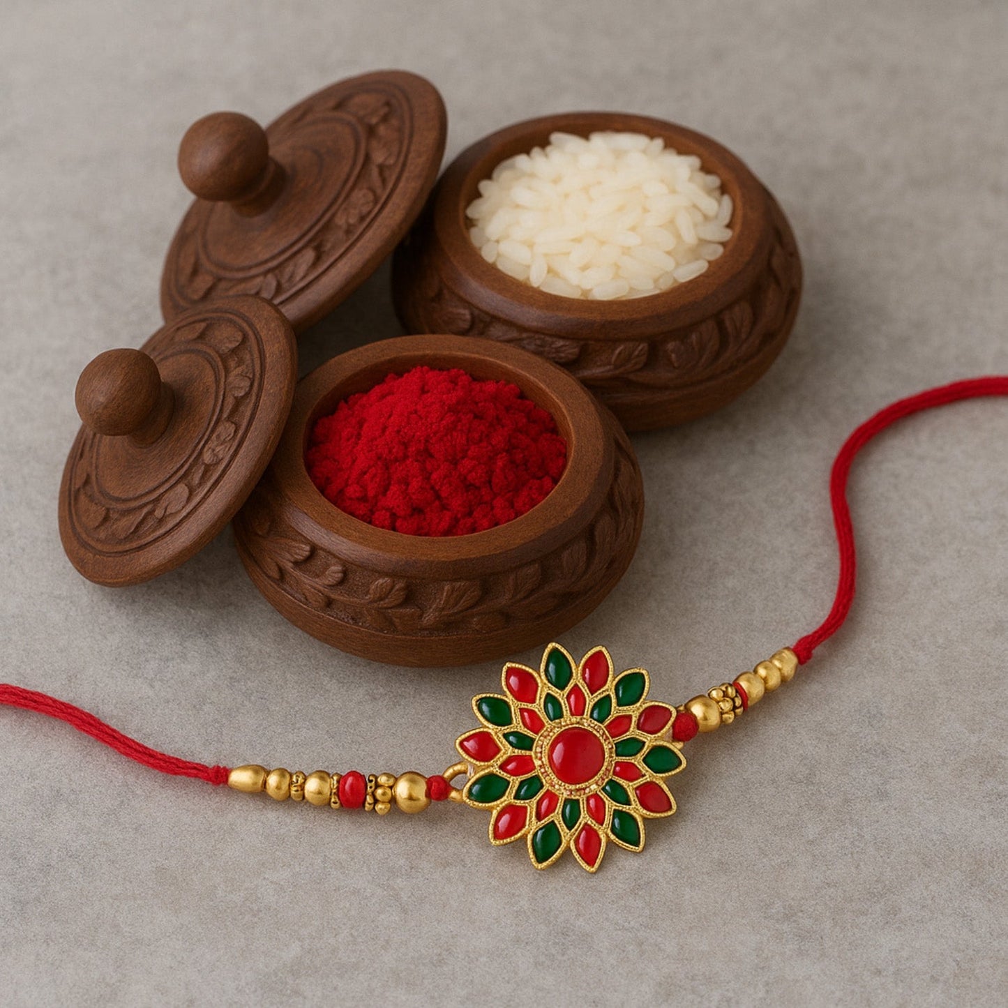 Floral Stone Rakhi Set with Choco Magic, Pack of 3