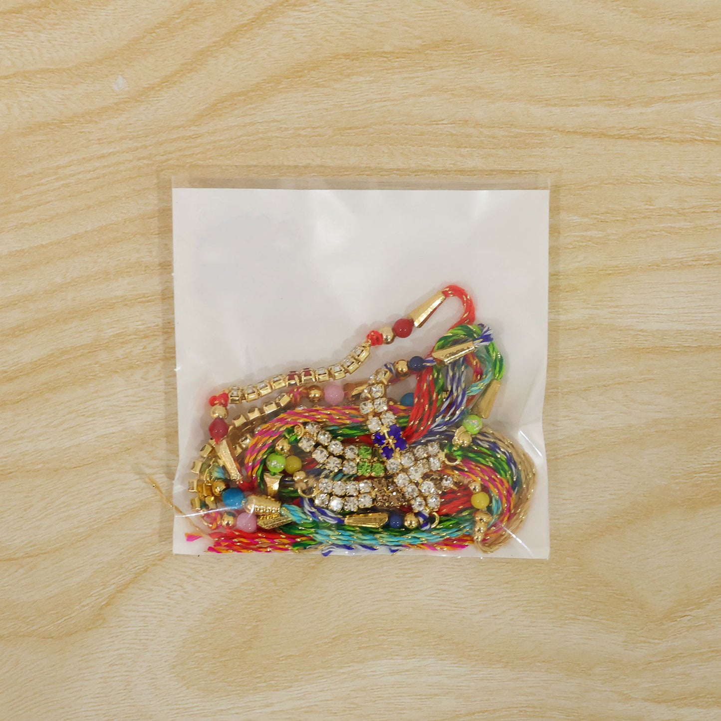 Rectangular Bar Motif Rakhi with Mix Colour Stones (Pack of 6)