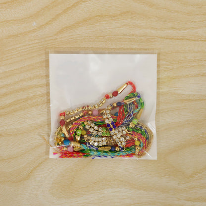 Rectangular Bar Motif Rakhi with Mix Colour Stones (Pack of 6)
