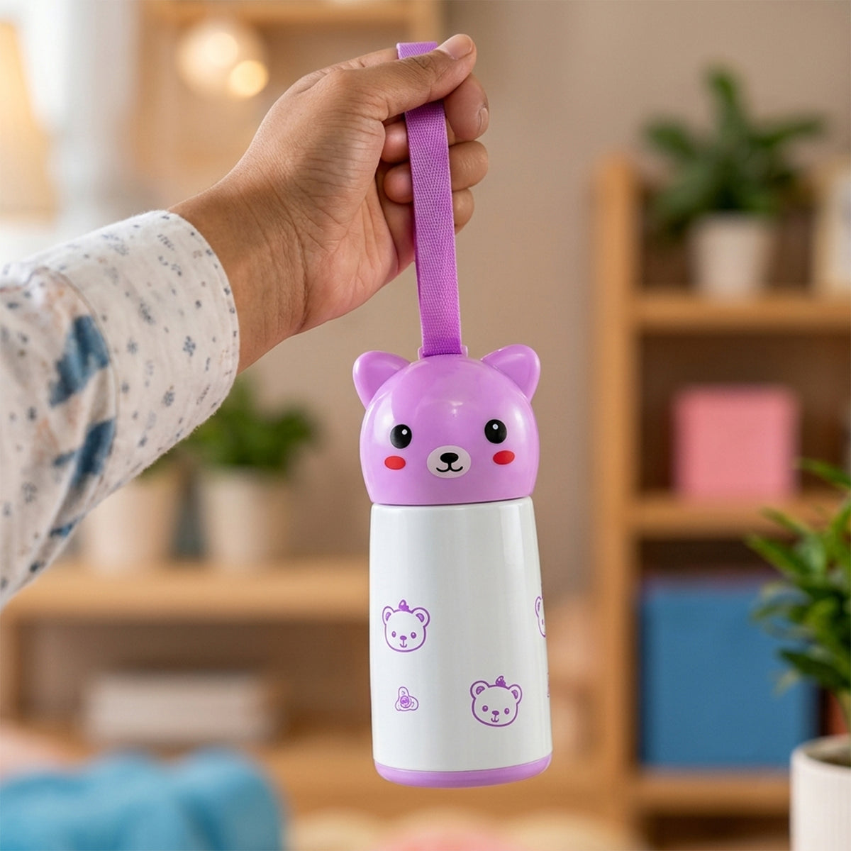 Mini Vacuum Water Bottle with Bunny Cap and Carry Strap 220ml (1 Pc)
