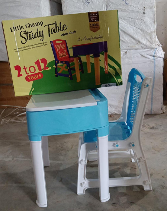 4594 लड़कों और लड़कियों के लिए स्टडी टेबल और कुर्सी सेट, पेंसिल के लिए छोटे बॉक्स के साथ प्लास्टिक उच्च गुणवत्ता वाली स्टडी टेबल (नीला)