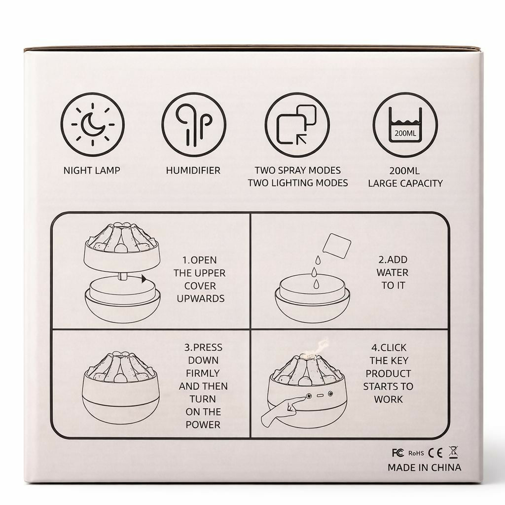 Brown Volcano Flame Humidifier LED Mist Diffuser for Home Desk Decor