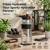 Premium Tritan Sporty Water Bottle with Straw Sipper Lid 1500 ML