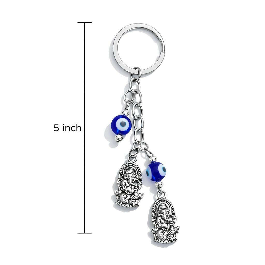 Ganesh Evil Eye Dual Charm Keychain for Car Keys, Bags & Gifting