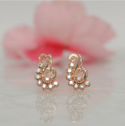 Rose Gold-Plated AD Diamond Stud Earrings | Elegant Peacock Design for women and girls