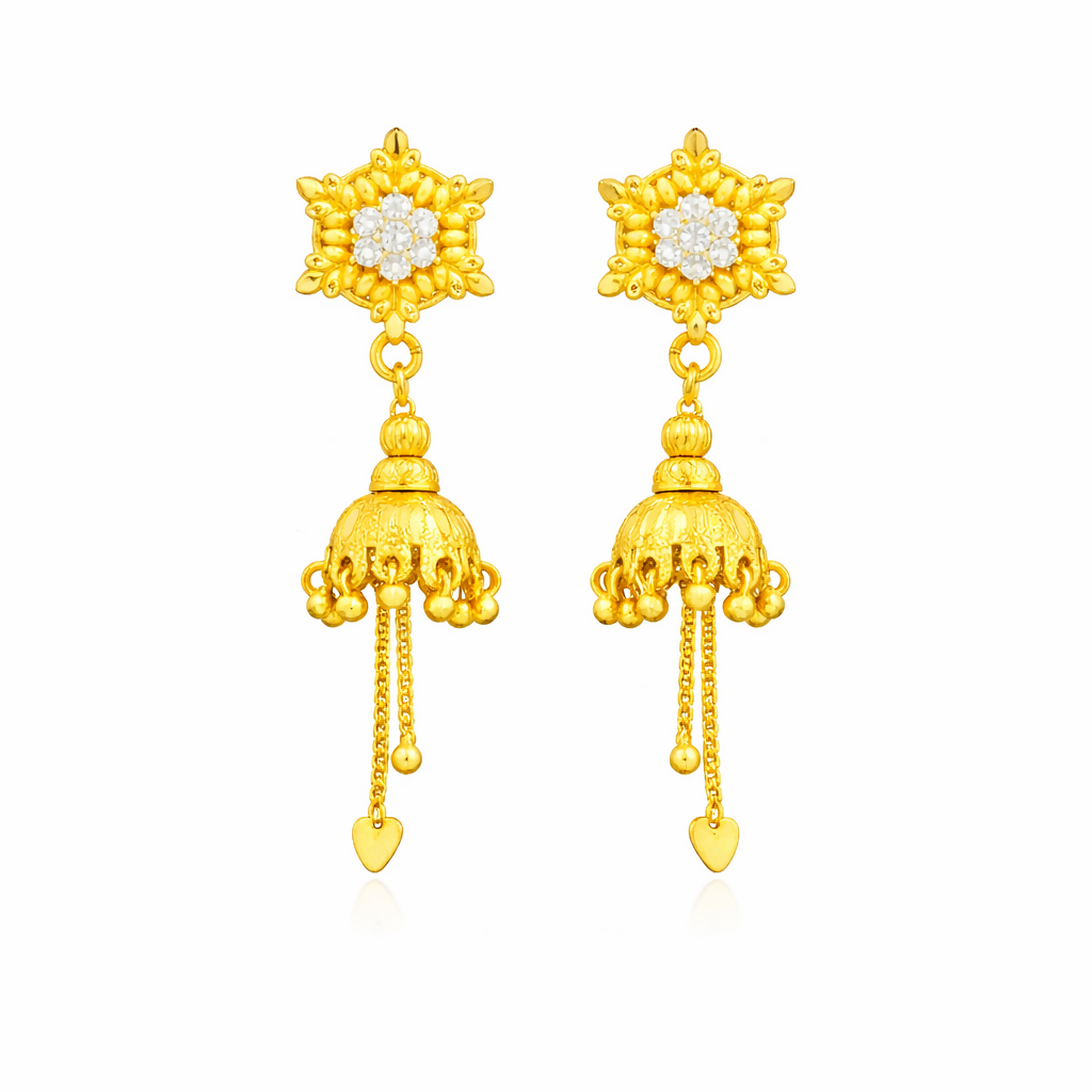 Designer Star Shape Stud with Antique Jhumki Drops