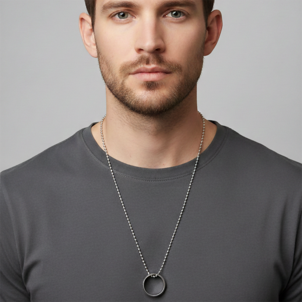 Elegant Small Silver Round Shape Pendant Necklace for Men