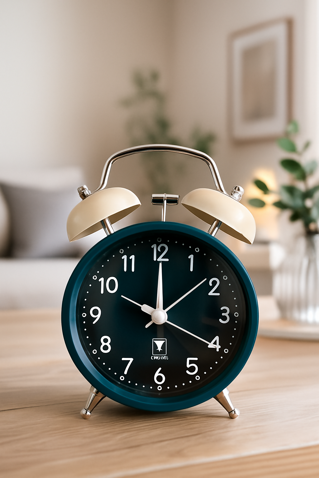 Retro Twin Bell Alarm Clock with Silent Sweep & Night Light – Teal