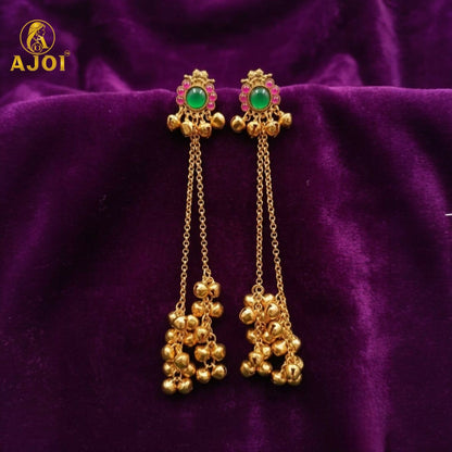 Model wearing Imperial Kashmiri gold-plated ear cuff chain earrings with traditional ethnic attire