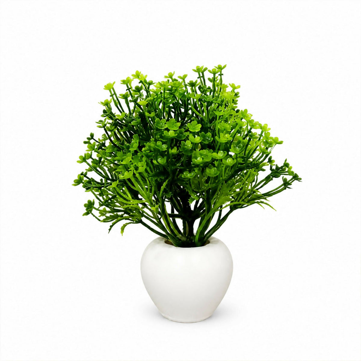 Artificial Green Baby Flower Plant with White Round Pot for Home Office Table Decor