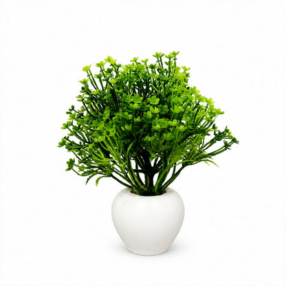Artificial Green Baby Flower Plant with White Round Pot for Home Office Table Decor
