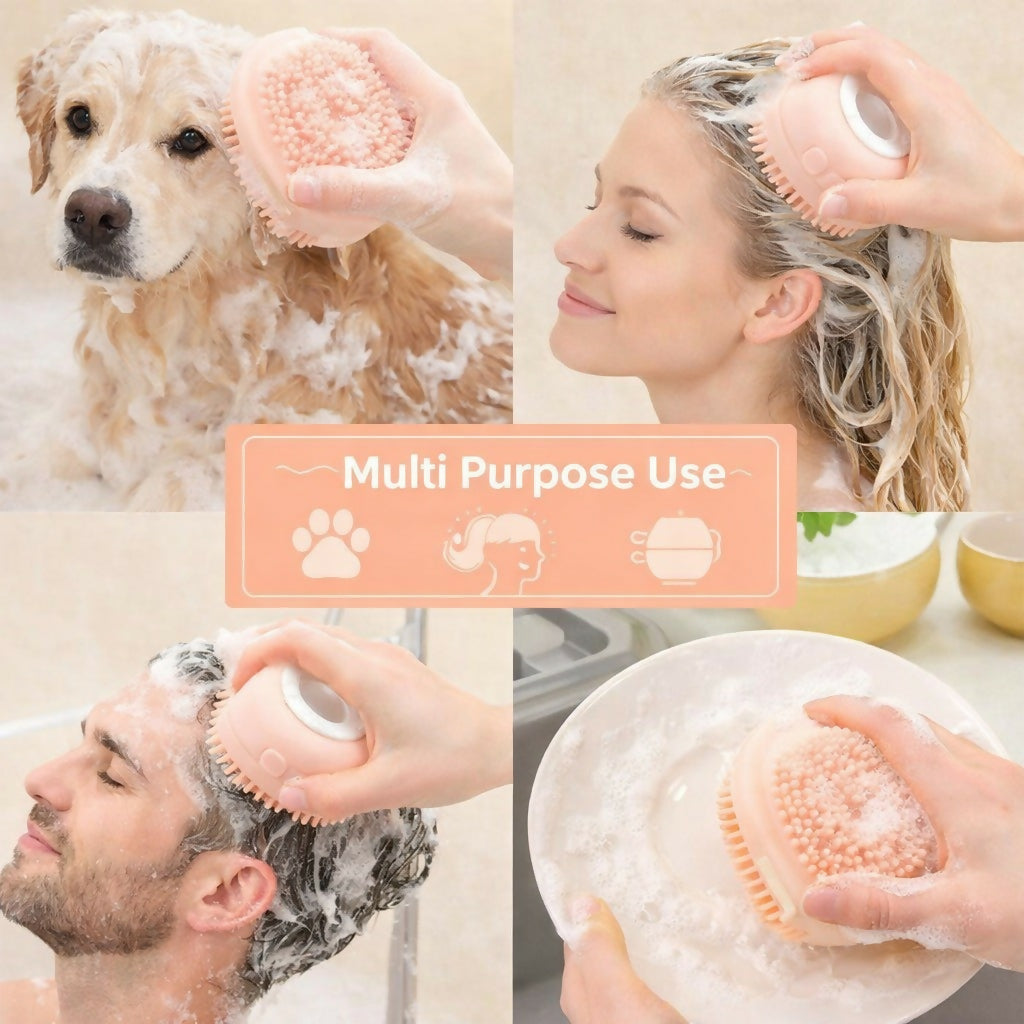 Pink Silicone Body Scrubber with Soap Dispenser for Bath & Shower