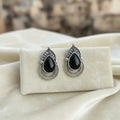 Oxidized Silver Boho Earrings – Intricate Leaf Design and Teardrop