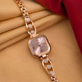 Women's Rose Gold Watch – Square Dial Floral Bracelet