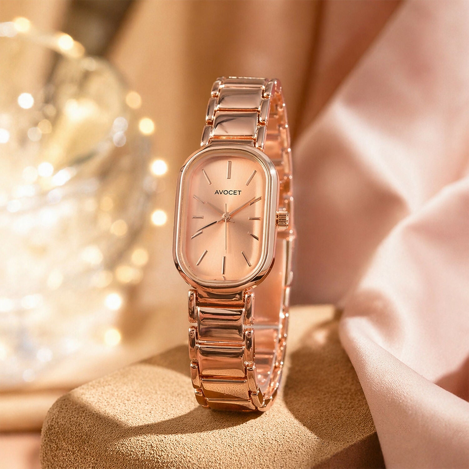 Elegant Rose Gold Rectangular Dial Women’s Watch with Premium Metal Strap