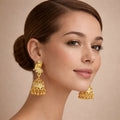 Peacock Earrings – Elegant Gold Jhumka with Enamel Detailing
