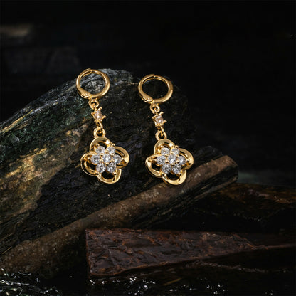 Gold-Tone Crystal Floral Drop Hoop Earrings for Women