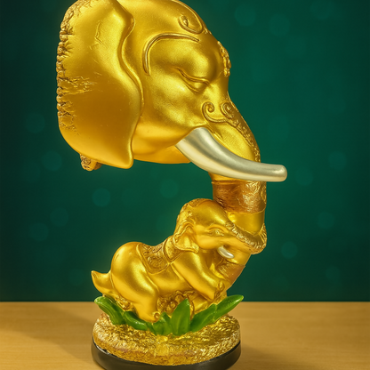 Premium Golden Elephant Mother & Baby Showpiece for Home Decor | Resin Decorative Animal Statue for Living Room, Office Table, Gift for Housewarming, Birthday, Anniversary & Festive Decoration | Good Luck Vastu Figurine