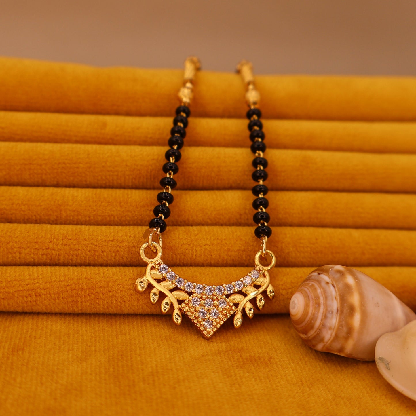 Gold Plated AD Pendant Mangalsutra with Black Bead Chain