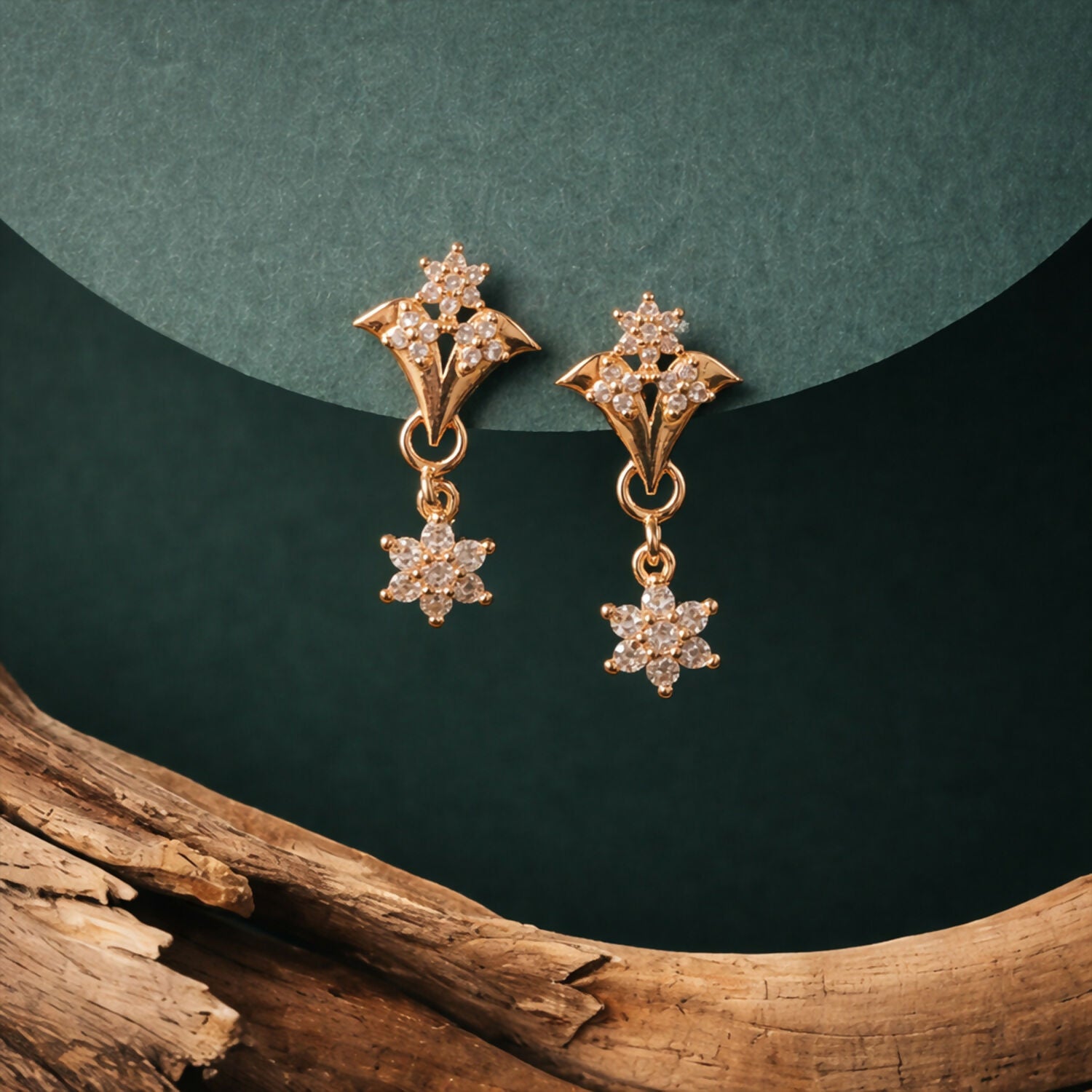 Enchanted Star-Drop Earrings in Rose Gold Finish – Dainty Floral Celestial Dangles