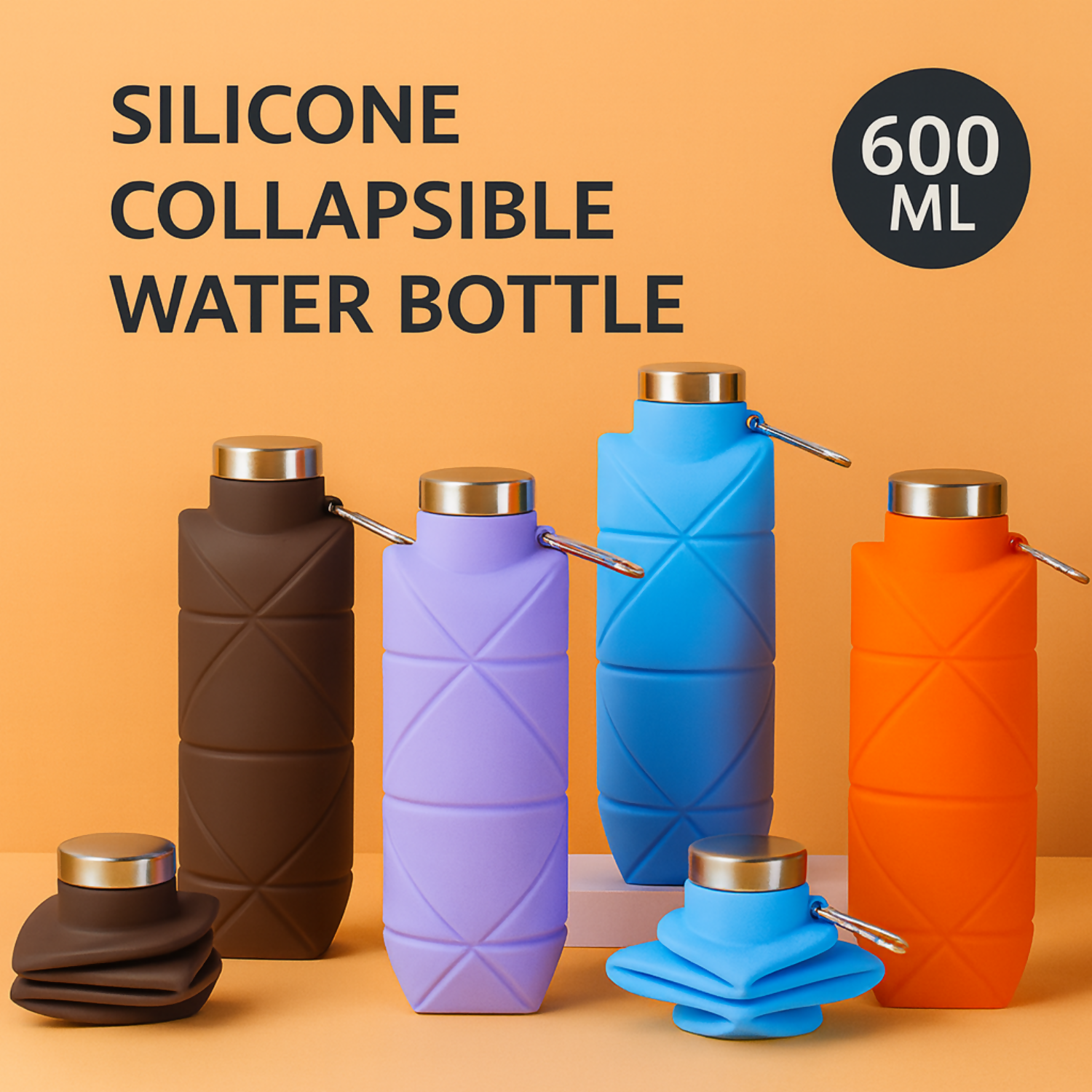 Silicone Collapsible Water Bottle 600ml | BPA Free Foldable Travel Bottle