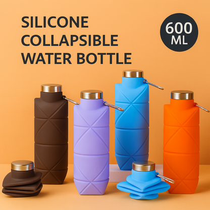 Silicone Collapsible Water Bottle 600ml | BPA Free Foldable Travel Bottle
