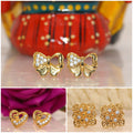 Gold Plated Stud Earrings Set – Cute Butterfly, Flower & Heart Combo