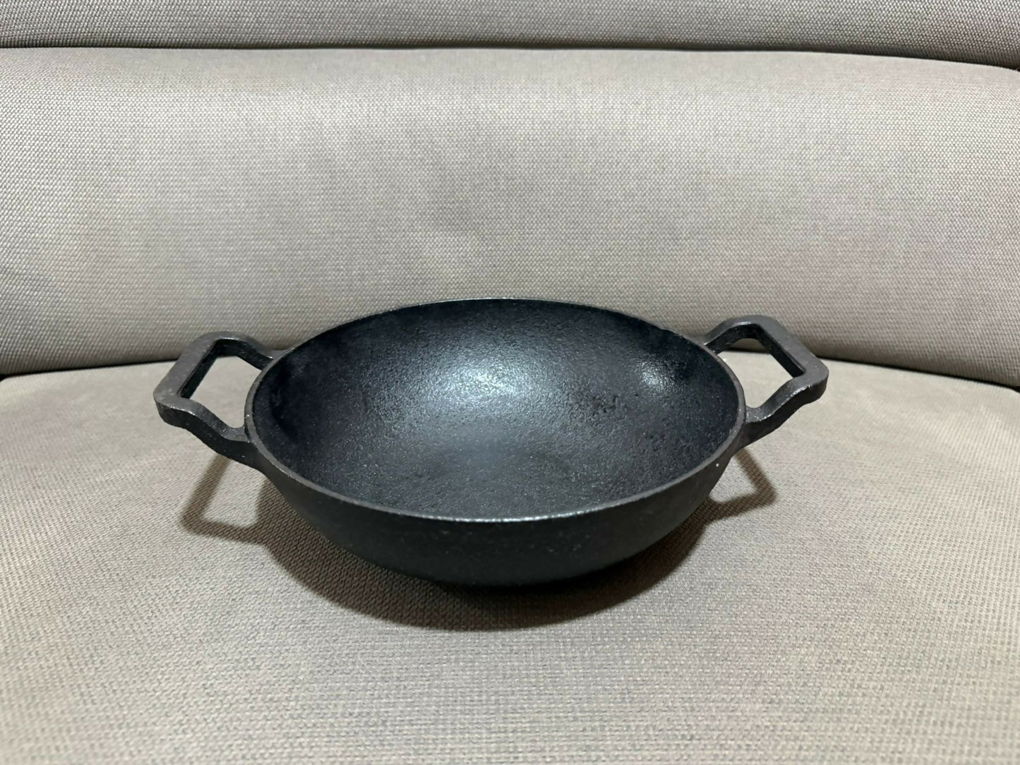 Vikas Cast Iron Kadai with glass lid in kitchen setting