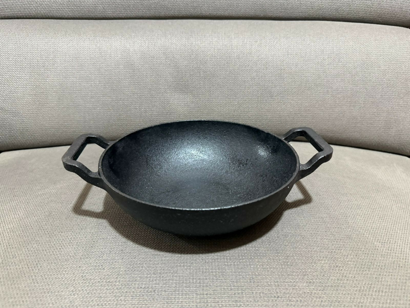 Vikas Cast Iron Kadai with glass lid in kitchen setting