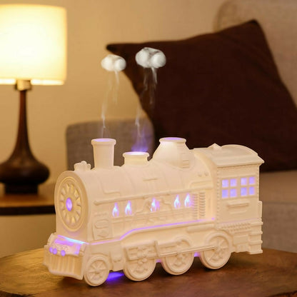 White Train Aroma Diffuser with Double Mist, LED Flames & Timer Modes