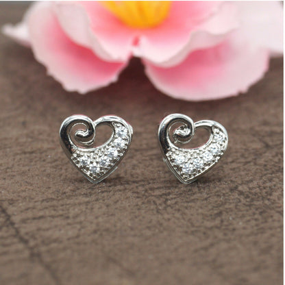 Sterling Silver Heart Stud Earrings with AD for women and girls
