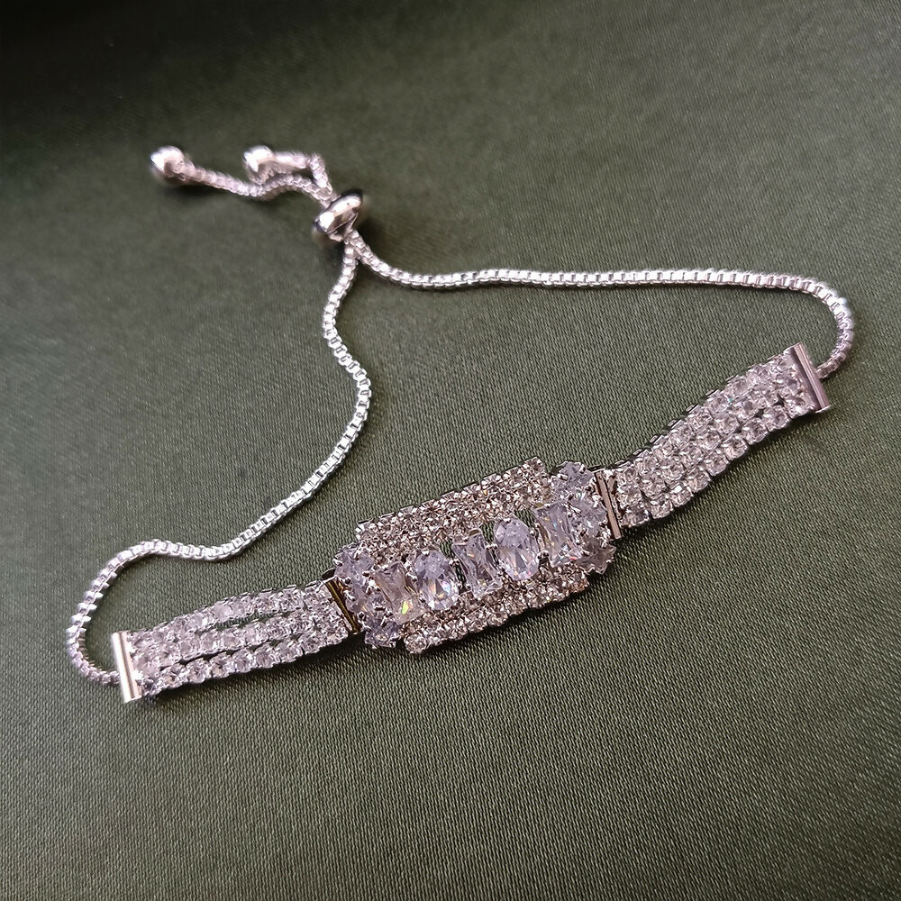 Silver Plated Ad Stone Adjustable Bracelet