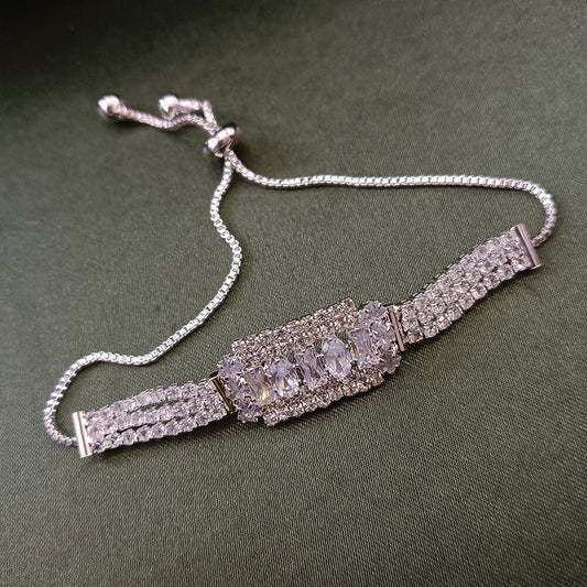 Silver Plated Ad Stone Adjustable Bracelet