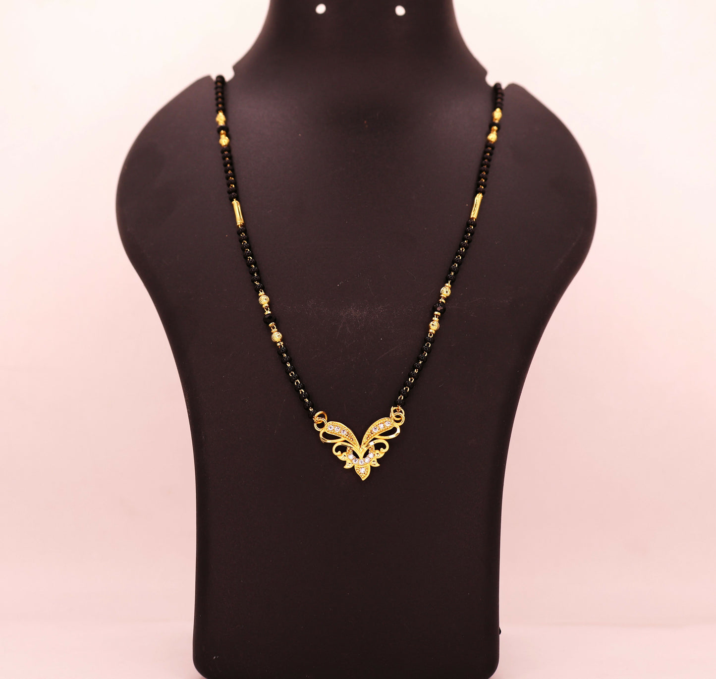 Gold-Plated Floral Butterfly Mangalsutra with Black Beads