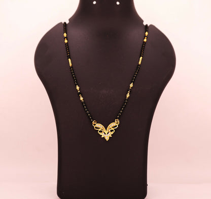 Gold-Plated Floral Butterfly Mangalsutra with Black Beads