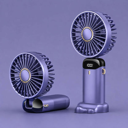 Portable Mini Neck Fan with LED Display & Desk Stand
