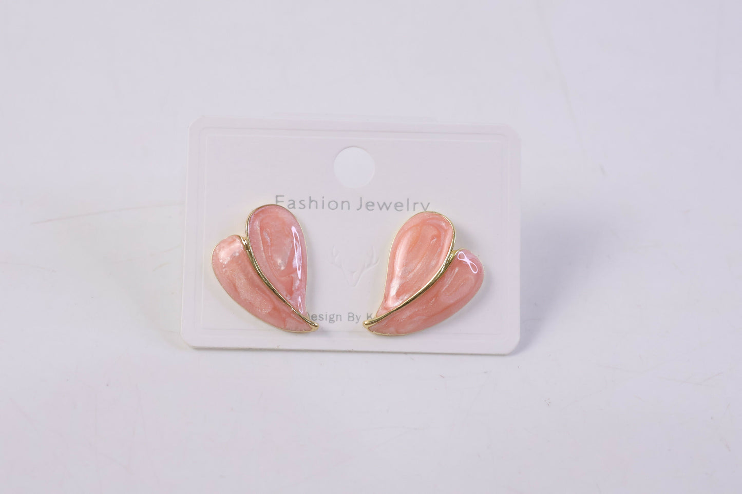 Elegant Peach Glossy Leaf Design Stud Earrings with Gold Finish for Women