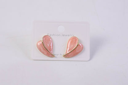 Elegant Peach Glossy Leaf Design Stud Earrings with Gold Finish for Women