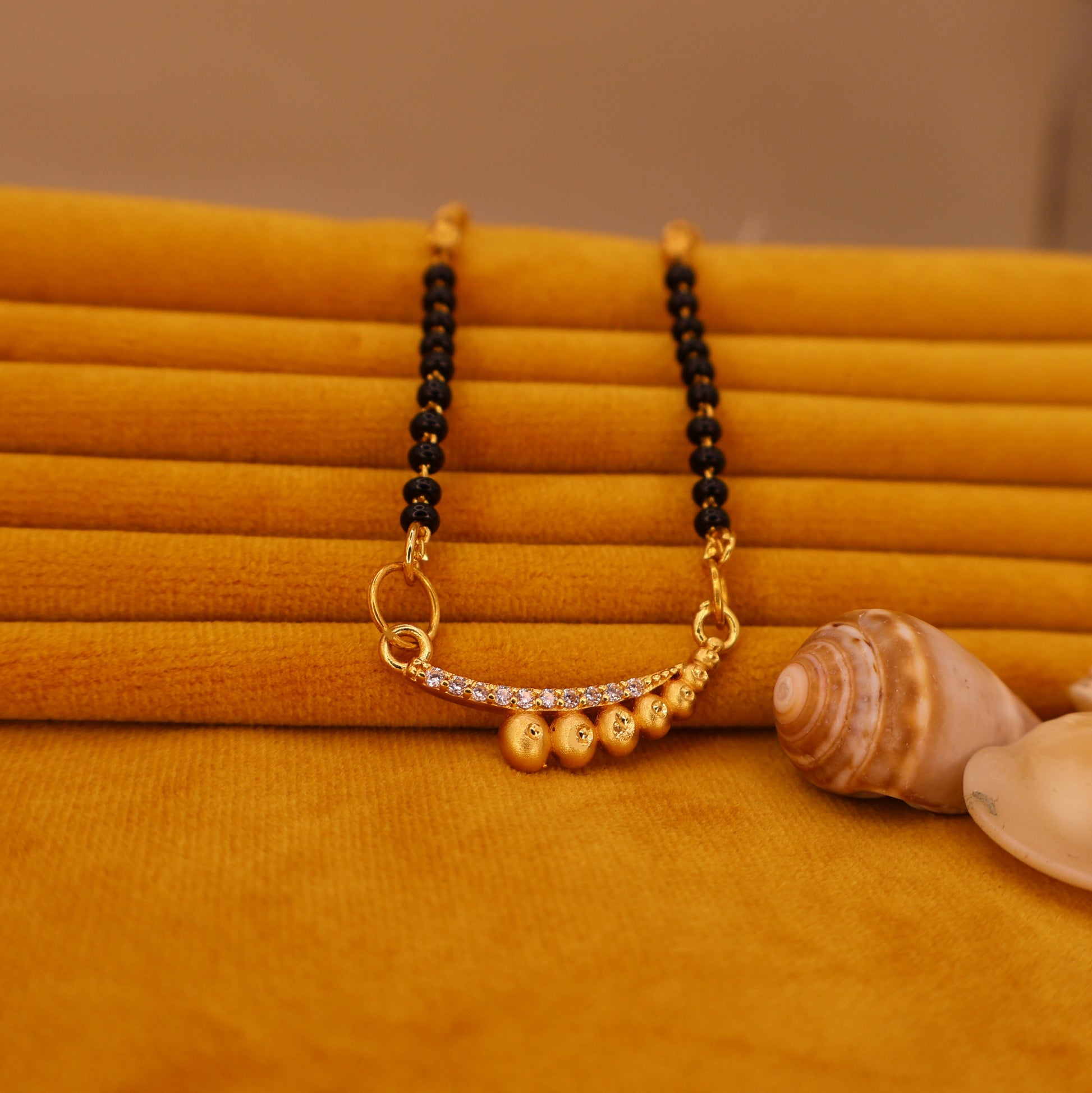 Gold-Plated AD Mangalsutra with Black Beaded Chain