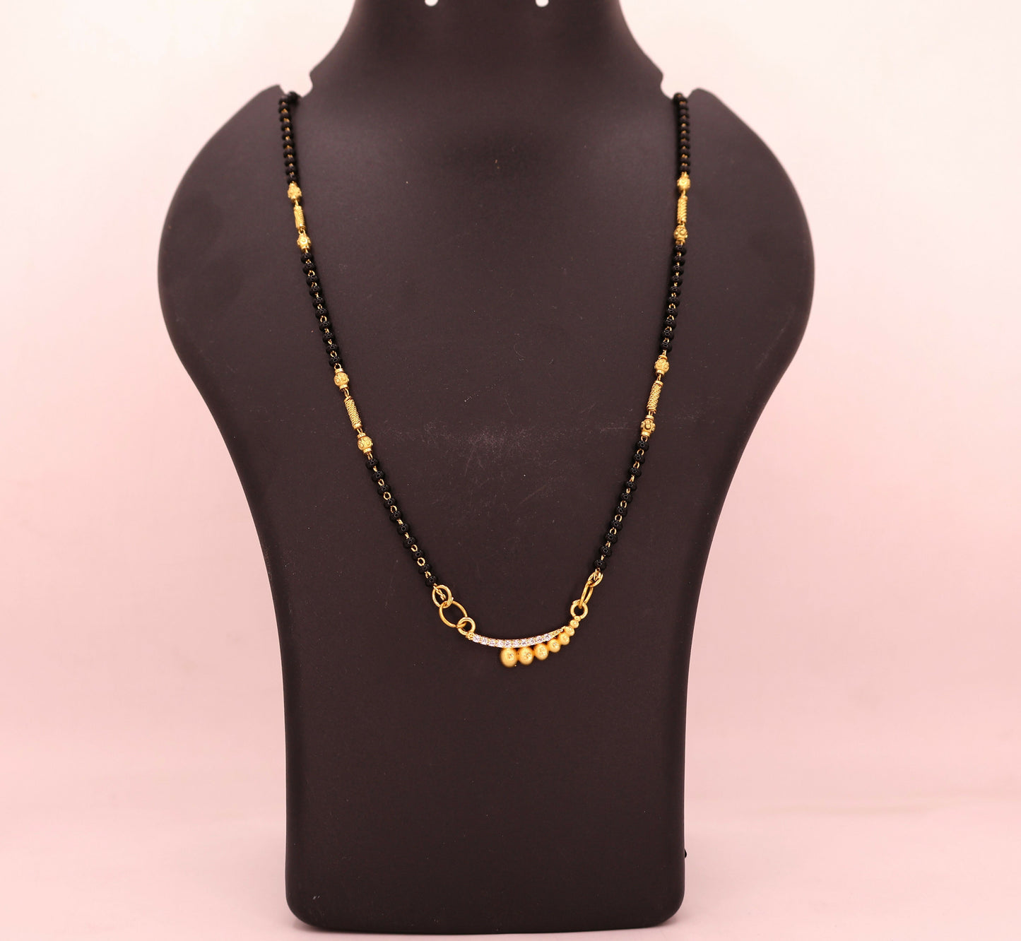 Gold-Plated AD Mangalsutra with Black Beaded Chain