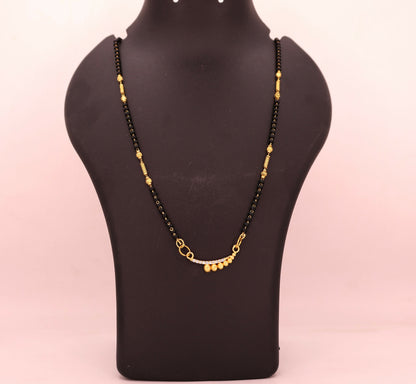 Gold-Plated AD Mangalsutra with Black Beaded Chain