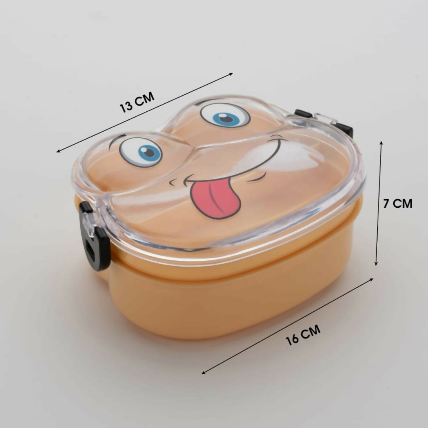 Leakproof locking clips on frog-shaped kids lunch box for secure storage