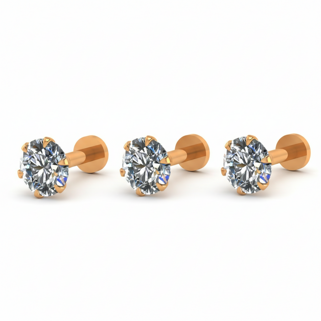 Three-piece combo pack of diamond nose pins with floral designs in 18K gold