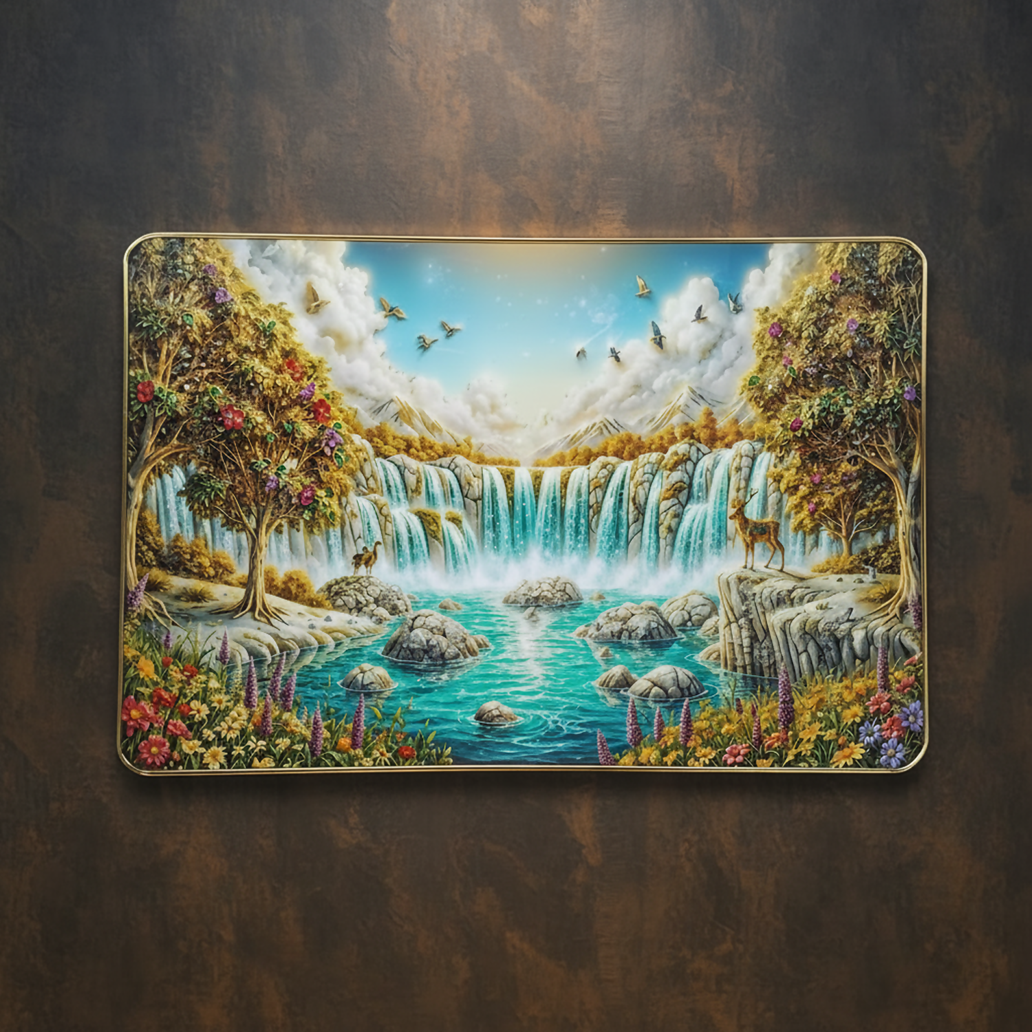 Premium 3D Waterfall Wall Décor with Golden Frame