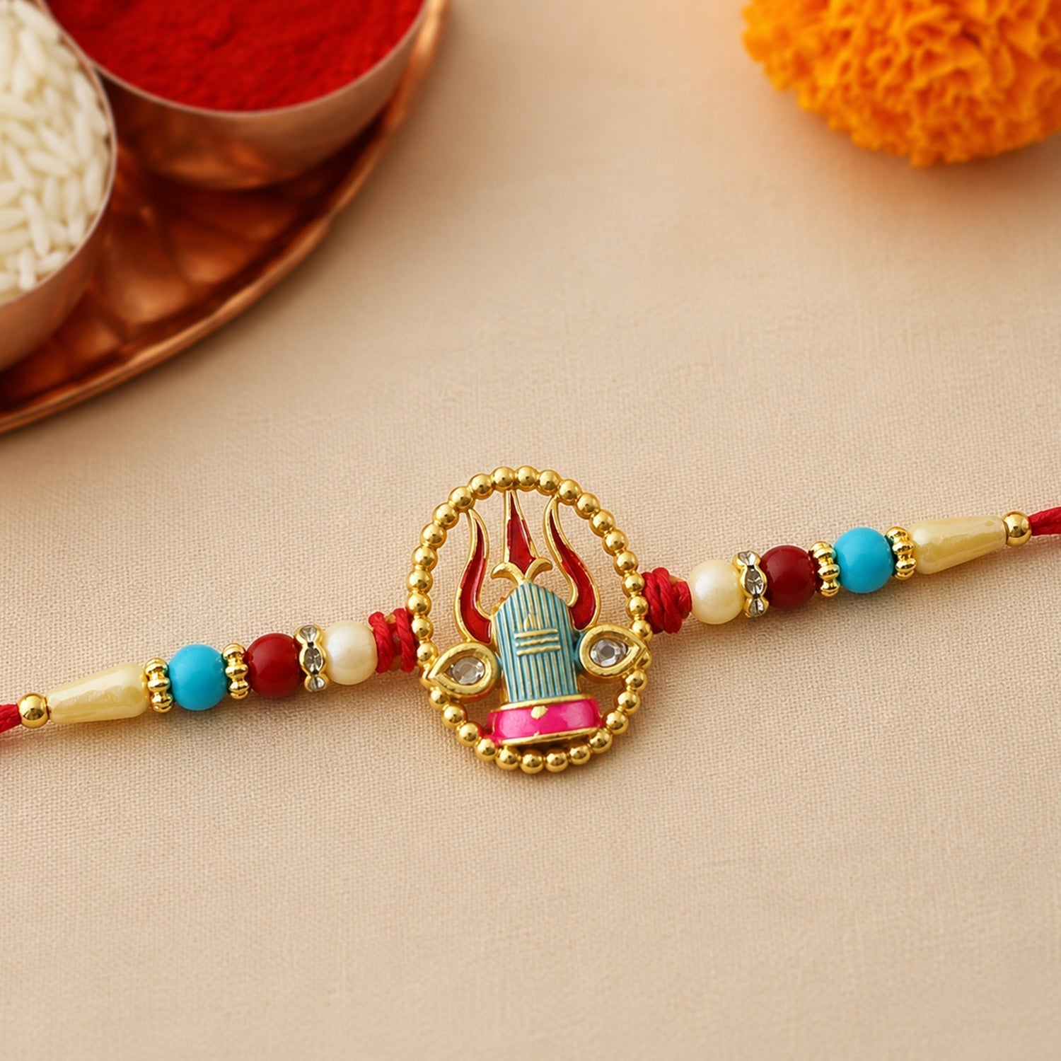 Mahadev Shivling Designer Rakhi with Beads for Brother Raksha Bandhan Gift (5pcs)