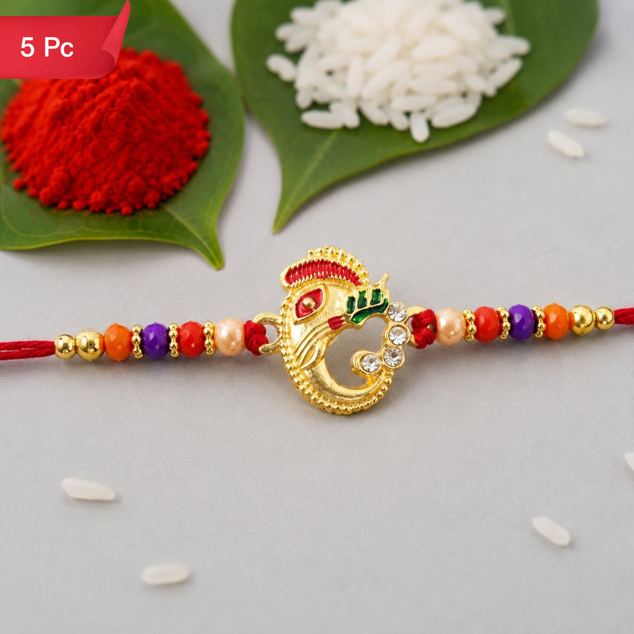 Traditional Ganesh Beaded Rakhi Embrace Festive Bonding (5pcs)