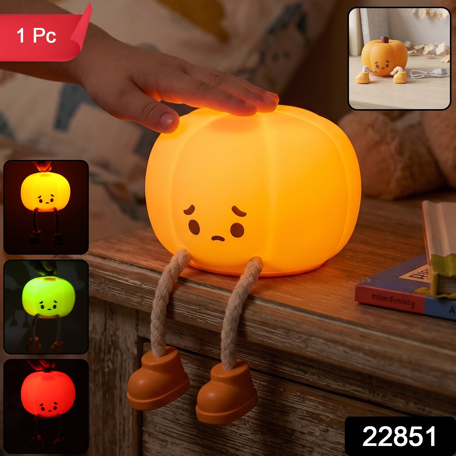 Silicone Pumpkin Night Light USB Rechargeable Soft Touch Lamp (1 Pc)